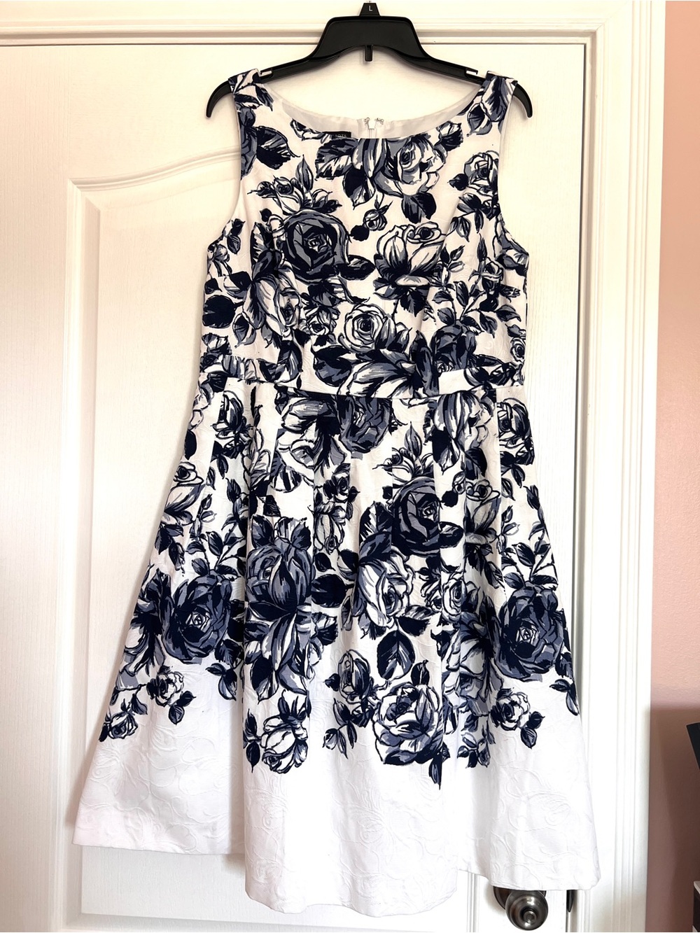 Talbots White Dress with Navy Rose Print